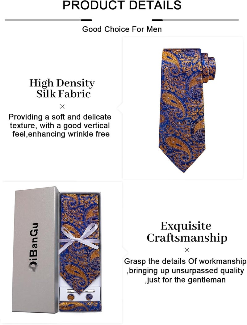 DiBanGu Paisley Ties for Men Silk Necktie and Pocket Square Cufflinks Tie Clip Set Woven Classic Mens Tie for Wedding Party - Image 5